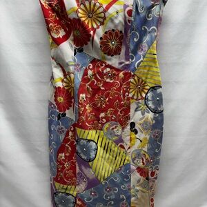 DAVID MEISTER 100% Silk Lined Strapless Floral Sheath Dress Size 4 Made In USA
